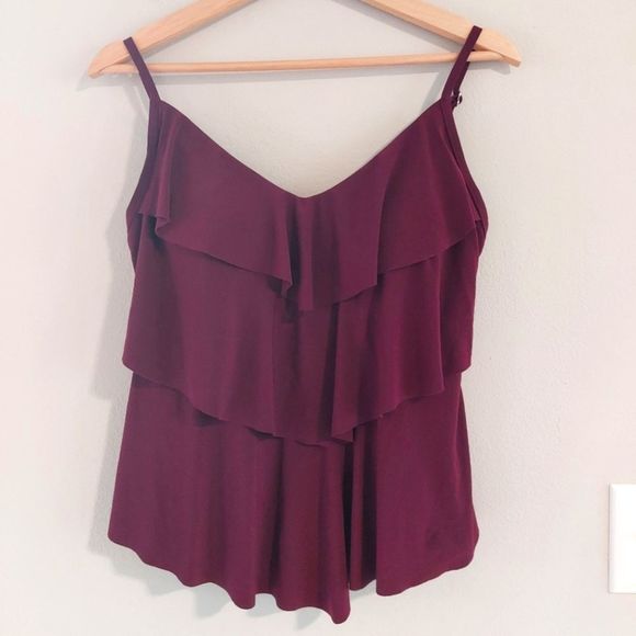 Aqua Green purple plum layered ruffle tankini  top - Picture 1 of 5